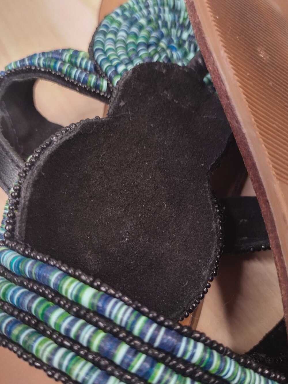 Sandals Blue & Green Beaded Leather Thong Strap Sandals Women US 9 - Picture 10 of 13